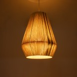 GloboStar® SALERNO 02334 Boho Κρεμαστό Φωτιστικό Καμπάνα Μονόφωτο 1 x E27 IP20 Μπεζ, Καφέ & Κίτρινο Βαμβακερό Νήμα - Μ50 x Π50 x Υ60cm