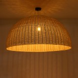 GloboStar® MONTANA 02380 Boho Κρεμαστό Φωτιστικό Καμπάνα Μονόφωτο 1 x E27 IP20 Μπεζ Ξύλο - Μ120 x Π120 x Υ60cm