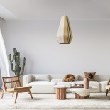 GloboStar® SALERNO 02079 Boho Κρεμαστό Φωτιστικό Πλέγμα Μονόφωτο 1 x E27 IP20 Πολύχρωμο Βαμβακερό Νήμα - Μ50 x Π50 x Υ90cm