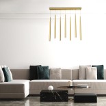 GloboStar® TEARS 61312 Κρεμαστό Φωτιστικό Οροφής Design LED CCT 21W 2310lm 180° AC 220-240V - Εναλλαγή Φωτισμού μέσω Τηλεχειριστηρίου All In One Ψυχρό 6000k+Φυσικό 4500k+Θερμό 2700k Dimmable Μ70 x Π3.2 x Υ60cm - Χρυσό Βούρτσας - 3 Years Warranty