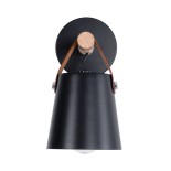 GloboStar® AMY 00947 Μοντέρνο Επιτοίχιο Φωτιστικό Απλίκα Μονόφωτο 1 x E27 IP20 Μαύρο Μέταλλο, Μπεζ Ξύλο με Καφέ Δέρμα - Μ13 x Π22 x Υ25.5cm