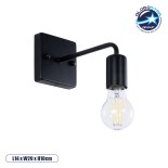 GloboStar® MISSAM 01119 Vintage Industrial Φωτιστικό Τοίχου - Απλίκα Μονόφωτο 1 x E27 AC 220-240V IP20 - Μ14 x Π20 x Υ10cm - Μαύρο Μεταλλικό