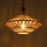 GloboStar® NATHLEN 01187 Vintage Κρεμαστό Φωτιστικό Πλέγμα Μονόφωτο 1 x E27 IP20 Μαύρο Μέταλλο με Μπεζ Σχοινί - Μ40 x Π40 x Υ20cm