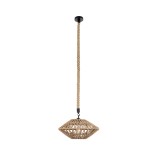 GloboStar® NATHLEN 01187 Vintage Κρεμαστό Φωτιστικό Πλέγμα Μονόφωτο 1 x E27 IP20 Μαύρο Μέταλλο με Μπεζ Σχοινί - Μ40 x Π40 x Υ20cm