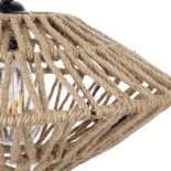 GloboStar® NATHLEN 01187 Vintage Κρεμαστό Φωτιστικό Πλέγμα Μονόφωτο 1 x E27 IP20 Μαύρο Μέταλλο με Μπεζ Σχοινί - Μ40 x Π40 x Υ20cm