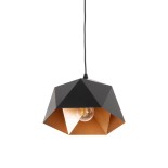 GloboStar® HEXAGON 01194 Μοντέρνο Κρεμαστό Φωτιστικό Καμπάνα Μονόφωτο 1 x E27 IP20 Μαύρο & Χρυσό Μέταλλο - Μ25 x Π25 x Υ15cm