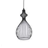 GloboStar® REA 01197 Μοντέρνο Κρεμαστό Φωτιστικό Οροφής Μονόφωτο 1 x E27 Μαύρο Μεταλλικό Πλέγμα με Υφασμάτινο Εσωτερικό Καπέλο Φ21 x Y40cm
