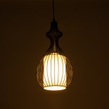 GloboStar® REA 01197 Μοντέρνο Κρεμαστό Φωτιστικό Οροφής Μονόφωτο 1 x E27 Μαύρο Μεταλλικό Πλέγμα με Υφασμάτινο Εσωτερικό Καπέλο Φ21 x Y40cm