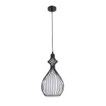 GloboStar® REA 01197 Μοντέρνο Κρεμαστό Φωτιστικό Οροφής Μονόφωτο 1 x E27 Μαύρο Μεταλλικό Πλέγμα με Υφασμάτινο Εσωτερικό Καπέλο Φ21 x Y40cm