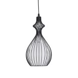 GloboStar® REA 01197 Μοντέρνο Κρεμαστό Φωτιστικό Οροφής Μονόφωτο 1 x E27 Μαύρο Μεταλλικό Πλέγμα με Υφασμάτινο Εσωτερικό Καπέλο Φ21 x Y40cm