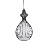 GloboStar® REA 01197 Μοντέρνο Κρεμαστό Φωτιστικό Οροφής Μονόφωτο 1 x E27 Μαύρο Μεταλλικό Πλέγμα με Υφασμάτινο Εσωτερικό Καπέλο Φ21 x Y40cm