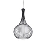 GloboStar® REA 01198 Μοντέρνο Κρεμαστό Φωτιστικό Πλέγμα Μονόφωτο 1 x E27 IP20 Μαύρο Μέταλλο με Λευκό Ύφασμα - Μ30 x Π30 x Υ50cm