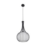 GloboStar® REA 01198 Μοντέρνο Κρεμαστό Φωτιστικό Πλέγμα Μονόφωτο 1 x E27 IP20 Μαύρο Μέταλλο με Λευκό Ύφασμα - Μ30 x Π30 x Υ50cm