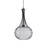 GloboStar® REA 01198 Μοντέρνο Κρεμαστό Φωτιστικό Πλέγμα Μονόφωτο 1 x E27 IP20 Μαύρο Μέταλλο με Λευκό Ύφασμα - Μ30 x Π30 x Υ50cm