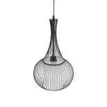 GloboStar® REA 01198 Μοντέρνο Κρεμαστό Φωτιστικό Πλέγμα Μονόφωτο 1 x E27 IP20 Μαύρο Μέταλλο με Λευκό Ύφασμα - Μ30 x Π30 x Υ50cm