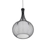 GloboStar® REA 01198 Μοντέρνο Κρεμαστό Φωτιστικό Πλέγμα Μονόφωτο 1 x E27 IP20 Μαύρο Μέταλλο με Λευκό Ύφασμα - Μ30 x Π30 x Υ50cm