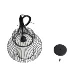 GloboStar® REA 01199 Μοντέρνο Κρεμαστό Φωτιστικό Πλέγμα Μονόφωτο 1 x E27 IP20 Μαύρο Μέταλλο με Λευκό Ύφασμα - Μ31 x Π31 x Υ42cm