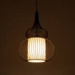 GloboStar® REA 01199 Μοντέρνο Κρεμαστό Φωτιστικό Πλέγμα Μονόφωτο 1 x E27 IP20 Μαύρο Μέταλλο με Λευκό Ύφασμα - Μ31 x Π31 x Υ42cm