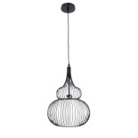 GloboStar® REA 01199 Μοντέρνο Κρεμαστό Φωτιστικό Πλέγμα Μονόφωτο 1 x E27 IP20 Μαύρο Μέταλλο με Λευκό Ύφασμα - Μ31 x Π31 x Υ42cm