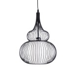 GloboStar® REA 01199 Μοντέρνο Κρεμαστό Φωτιστικό Πλέγμα Μονόφωτο 1 x E27 IP20 Μαύρο Μέταλλο με Λευκό Ύφασμα - Μ31 x Π31 x Υ42cm