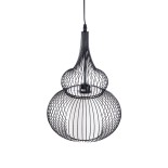 GloboStar® REA 01199 Μοντέρνο Κρεμαστό Φωτιστικό Πλέγμα Μονόφωτο 1 x E27 IP20 Μαύρο Μέταλλο με Λευκό Ύφασμα - Μ31 x Π31 x Υ42cm
