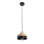 GloboStar® RUHIEL 01233 Μοντέρνο Κρεμαστό Φωτιστικό Καμπάνα Μονόφωτο 1 x E27 IP20 Μαύρο Μέταλλο με Μπεζ Ξύλο - Μ18 x Π18 x Υ12cm