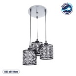 GloboStar® RAINELDA 01246 Μοντέρνο Κρεμαστό Φωτιστικό Οροφής Τρίφωτο 3 x E27 Μαύρο Μεταλλικό Πλέγμα με Λευκό Γυαλί Φ40 x Y19cm