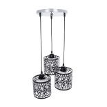 GloboStar® RAINELDA 01246 Μοντέρνο Κρεμαστό Φωτιστικό Οροφής Τρίφωτο 3 x E27 Μαύρο Μεταλλικό Πλέγμα με Λευκό Γυαλί Φ40 x Y19cm