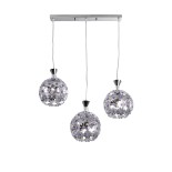 GloboStar® BOUQUET 01249 Μοντέρνο Κρεμαστό Φωτιστικό Μπάλα Τρίφωτο 3 x E27 IP20 Ασημί Μέταλλο με Μωβ Κρύσταλλο - Μ66 x Π18 x Υ24cm