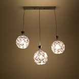GloboStar® BOUQUET 01249 Μοντέρνο Κρεμαστό Φωτιστικό Μπάλα Τρίφωτο 3 x E27 IP20 Ασημί Μέταλλο με Μωβ Κρύσταλλο - Μ66 x Π18 x Υ24cm