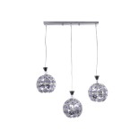 GloboStar® BOUQUET 01249 Μοντέρνο Κρεμαστό Φωτιστικό Μπάλα Τρίφωτο 3 x E27 IP20 Ασημί Μέταλλο με Μωβ Κρύσταλλο - Μ66 x Π18 x Υ24cm