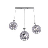 GloboStar® BOUQUET 01249 Μοντέρνο Κρεμαστό Φωτιστικό Μπάλα Τρίφωτο 3 x E27 IP20 Ασημί Μέταλλο με Μωβ Κρύσταλλο - Μ66 x Π18 x Υ24cm