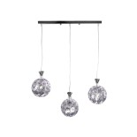 GloboStar® BOUQUET 01249 Μοντέρνο Κρεμαστό Φωτιστικό Μπάλα Τρίφωτο 3 x E27 IP20 Ασημί Μέταλλο με Μωβ Κρύσταλλο - Μ66 x Π18 x Υ24cm
