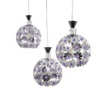 GloboStar® BOUQUET 01249 Μοντέρνο Κρεμαστό Φωτιστικό Μπάλα Τρίφωτο 3 x E27 IP20 Ασημί Μέταλλο με Μωβ Κρύσταλλο - Μ66 x Π18 x Υ24cm