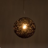 GloboStar® OCEANA 01356 Boho Κρεμαστό Φωτιστικό Μπάλα Μονόφωτο 1 x E27 IP20 Μαύρο Ρατάν - Μ20 x Π20 x Υ20cm