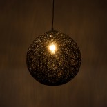 GloboStar® OCEANA 01360 Boho Κρεμαστό Φωτιστικό Μπάλα Μονόφωτο 1 x E27 IP20 Μαύρο Σχοινί - Μ40 x Π40 x Υ40cm
