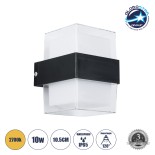 GLOBOSTAR® EMPIRE 60779  Φωτιστικό Τοίχου - Απλίκα Εσωτερικού/Εξωτερικού Χώρου LED 10W 1050lm 120° AC175-265V Αδιάβροχο IP65 - Πλαστικό Σώμα - Θερμό λευκό 2700K - Μ10.5 x Π9 x Υ13cm - Μαύρο - Bridgelux Chip - 3 Χρόνια Εγγύηση