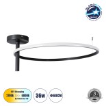 GloboStar® VERONA 61223 Φωτιστικό Οροφής Δαχτυλίδι-Κύκλος LED CCT 36W 4032lm 360° AC 220-240V - Εναλλαγή Φωτισμού μέσω Διακόπτη On/Off All In One Ψυχρό 6000k+Φυσικό 4500k+Θερμό 2700K Φ60 x Υ23cm - Μαύρο - 3 Χρόνια Εγγύηση
