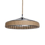 GloboStar® SAHARA 01416 Moντέρνο Κρεμαστό Φωτιστικό Σχοινί Μονόφωτο 1 x E27 IP20 Μαύρο Μέταλλο με Μπεζ Σχοινί - Μ80 x Π80 x Y25cm