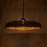 GloboStar® SAHARA 01416 Moντέρνο Κρεμαστό Φωτιστικό Σχοινί Μονόφωτο 1 x E27 IP20 Μαύρο Μέταλλο με Μπεζ Σχοινί - Μ80 x Π80 x Y25cm