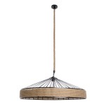 GloboStar® SAHARA 01416 Moντέρνο Κρεμαστό Φωτιστικό Σχοινί Μονόφωτο 1 x E27 IP20 Μαύρο Μέταλλο με Μπεζ Σχοινί - Μ80 x Π80 x Y25cm
