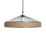 GloboStar® SAHARA 01416 Moντέρνο Κρεμαστό Φωτιστικό Σχοινί Μονόφωτο 1 x E27 IP20 Μαύρο Μέταλλο με Μπεζ Σχοινί - Μ80 x Π80 x Y25cm