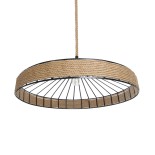 GloboStar® SAHARA 01416 Moντέρνο Κρεμαστό Φωτιστικό Σχοινί Μονόφωτο 1 x E27 IP20 Μαύρο Μέταλλο με Μπεζ Σχοινί - Μ80 x Π80 x Y25cm