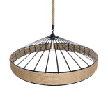 GloboStar® SAHARA 01416 Moντέρνο Κρεμαστό Φωτιστικό Σχοινί Μονόφωτο 1 x E27 IP20 Μαύρο Μέταλλο με Μπεζ Σχοινί - Μ80 x Π80 x Y25cm