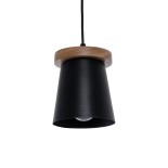 GloboStar® LANA 01424 Μοντέρνο Κρεμαστό Φωτιστικό Καμπάνα Μονόφωτο 1 x E27 IP20 Μαύρο Μέταλλο με Καφέ Ξύλο - Μ13 x Π13 x Y17cm