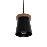 GloboStar® LANA 01424 Μοντέρνο Κρεμαστό Φωτιστικό Καμπάνα Μονόφωτο 1 x E27 IP20 Μαύρο Μέταλλο με Καφέ Ξύλο - Μ13 x Π13 x Y17cm