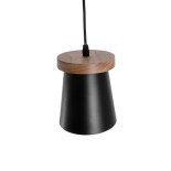 GloboStar® LANA 01424 Μοντέρνο Κρεμαστό Φωτιστικό Καμπάνα Μονόφωτο 1 x E27 IP20 Μαύρο Μέταλλο με Καφέ Ξύλο - Μ13 x Π13 x Y17cm