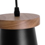 GloboStar® LANA 01424 Μοντέρνο Κρεμαστό Φωτιστικό Καμπάνα Μονόφωτο 1 x E27 IP20 Μαύρο Μέταλλο με Καφέ Ξύλο - Μ13 x Π13 x Y17cm