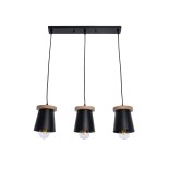 GloboStar® LANA 01425 Μοντέρνο Κρεμαστό Φωτιστικό Ράγα Τρίφωτο 3 x E27 IP20 Μαύρο Μέταλλο με Καφέ Ξύλο - Μ60 x Π13 x Υ18cm