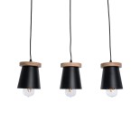 GloboStar® LANA 01425 Μοντέρνο Κρεμαστό Φωτιστικό Ράγα Τρίφωτο 3 x E27 IP20 Μαύρο Μέταλλο με Καφέ Ξύλο - Μ60 x Π13 x Υ18cm